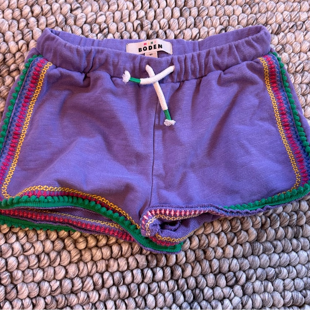 Mini Boden Purple and Green Casual Shorts with Rainbow Trim